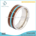 Fashion silver band with wood and turquoise inlay titanium wedding rings